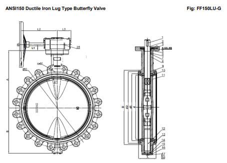 Van 1 bướm gang lug type FF150LU-G
