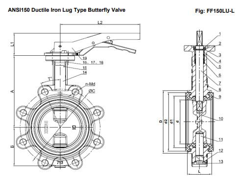 VAN 1 BƯỚM BẰNG GANG LUG TYPE FF150LU