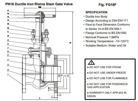 VAN CỔNG TY CHÌM BẰNG GANG NỐI BÍCH FG16F