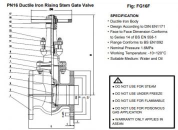 Van cổng ty chìm bằng gang nối bích FG16F